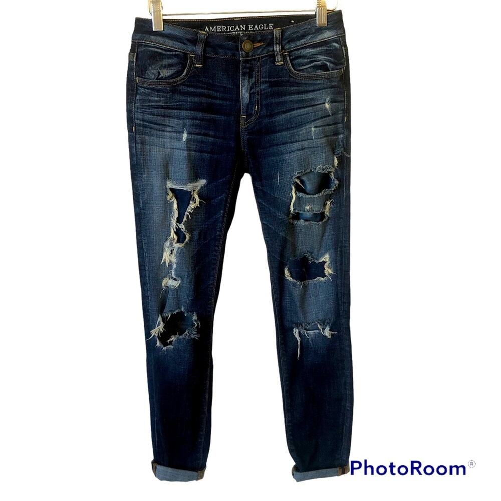 American Eagle Factory Destroyed Dark Denim Stretch Jegging Jeans Woman’s Size 0